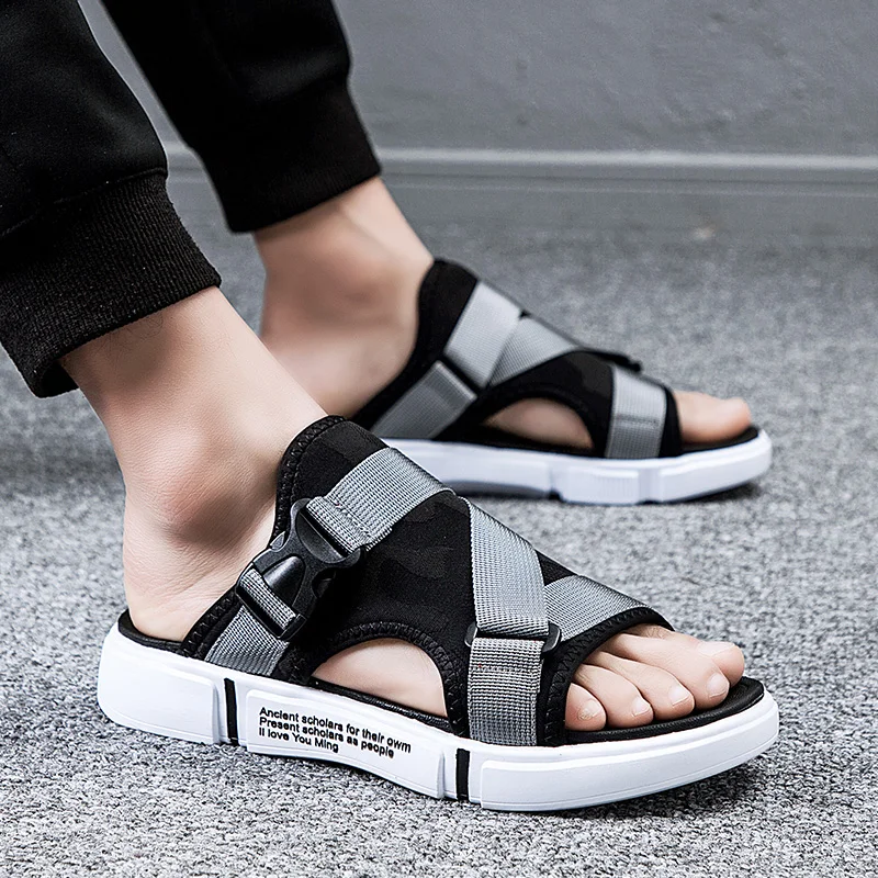 Сандалии мужские пляжные на плоской подошве Босоножки с открытым носком