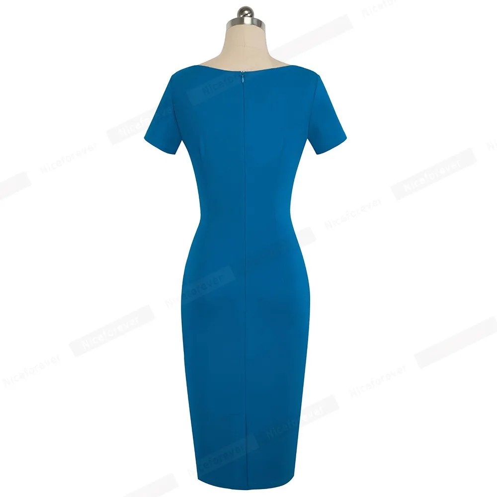 Женское платье Nice-forever винтажное элегантное однотонное облегающее с оборками для