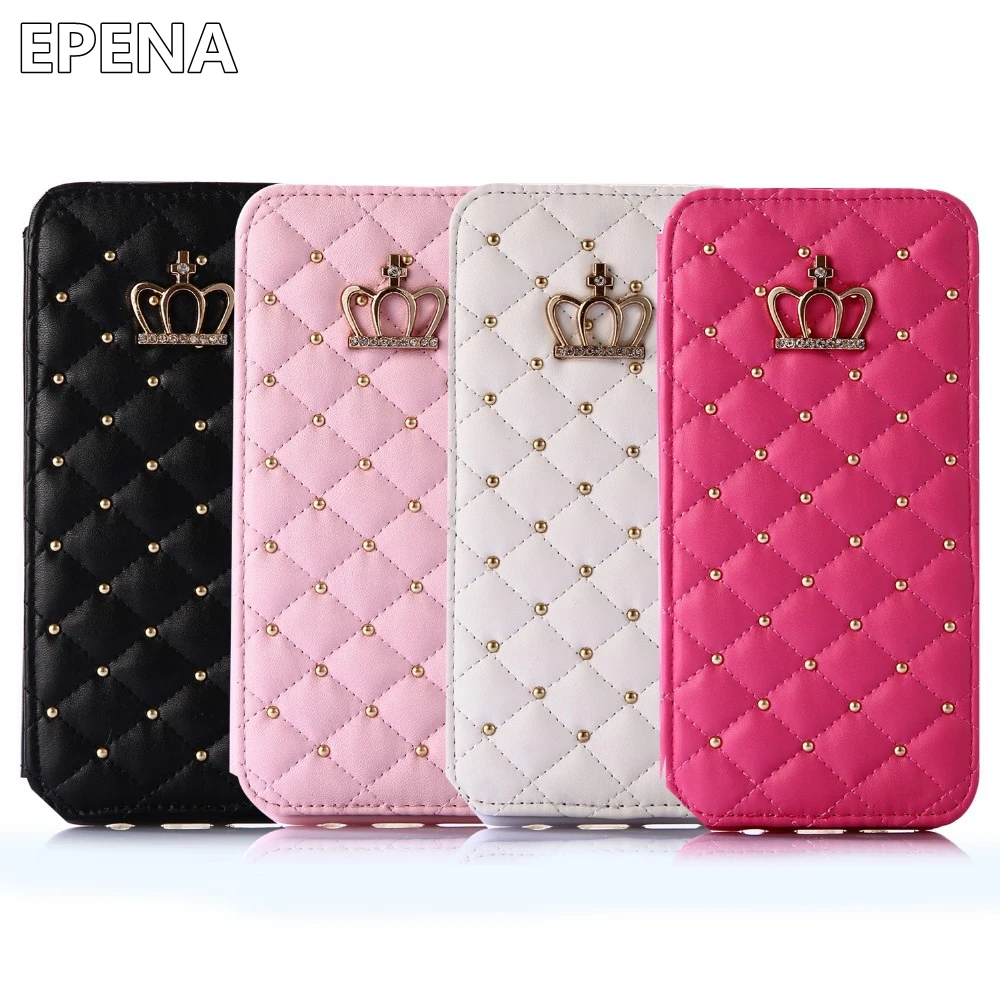 Phone Bag With Card Slots For Samsung Galaxy S8 S9 Plus S6 S7 Edge Flip Stand Cover Glitter Crown Diamond Wallet Leather Case | Мобильные