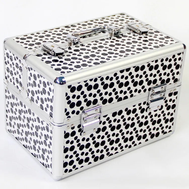 black and white dots Дорожный женский органайзер для макияжа, коробка для хранения, косметичка, ручная сумка для макияжа, косметический чемодан, большие туалетные принадлежности и косметика, сумка - Цвет: black and white dots