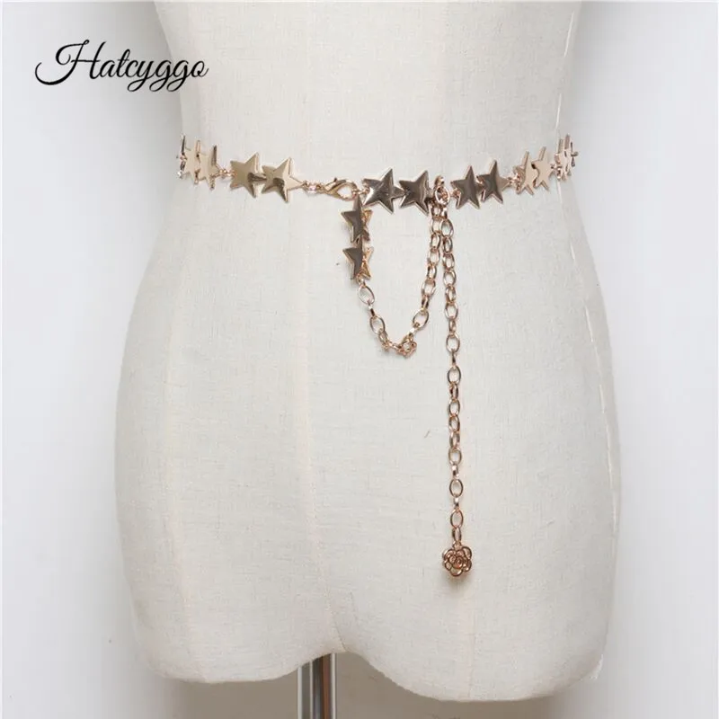 

HATCYGGO Women Mini Starlike Belt Wedding Fashion Gold Waist Chain Night Club Disco Female Waistband Strap Dress Accessories