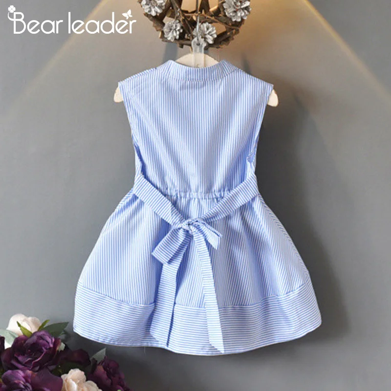 Bear Leader Girls Clothes 2020 New Summer Dresses Preppy Style Sleeveless Asymmetry Striped Dress Bow Princess 3-7Y | Детская одежда и
