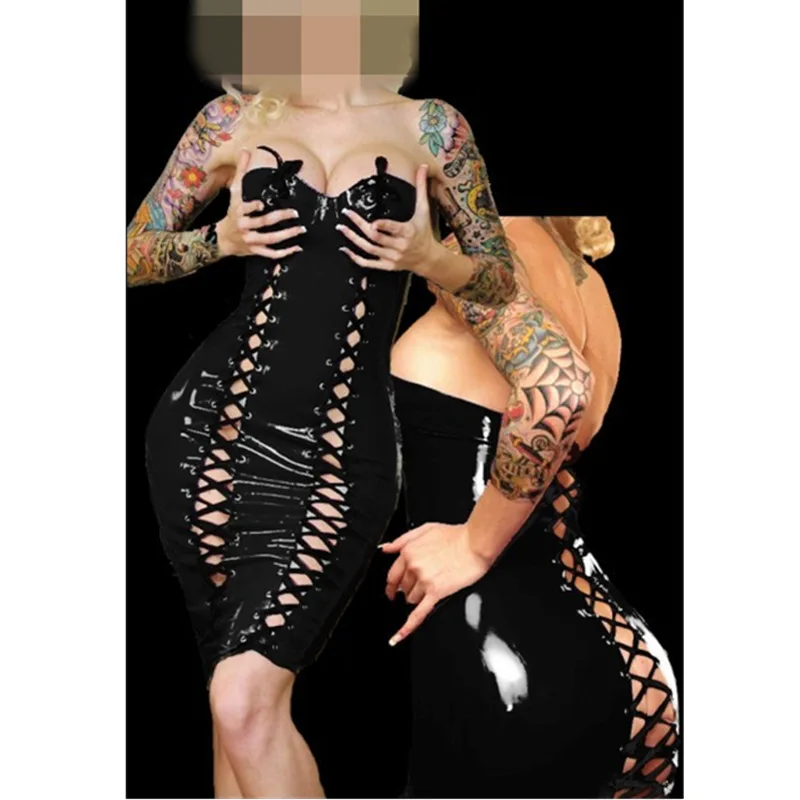 Сексуальное летнее платье из искусственной кожи без рукавов бретелек на