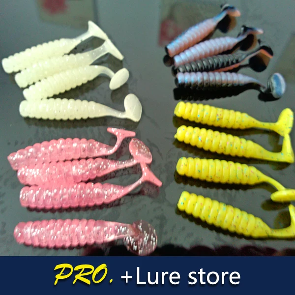 100 шт. 4 см Разных Цветов мягкая весло хвост личинки приманки мягкие рыболовные