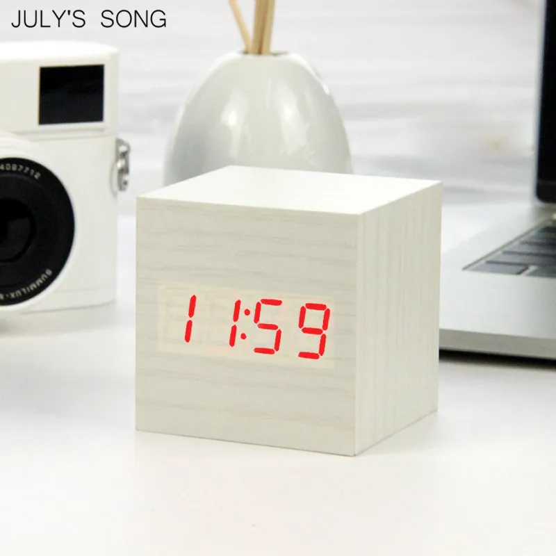 JULY'S SONG Голосовое управление СВЕТОДИОДНЫЙ Деревянный Будильник цифровой Деревянный Despertador электронный настольный USB/с питанием AAA Часы Настольный Декор