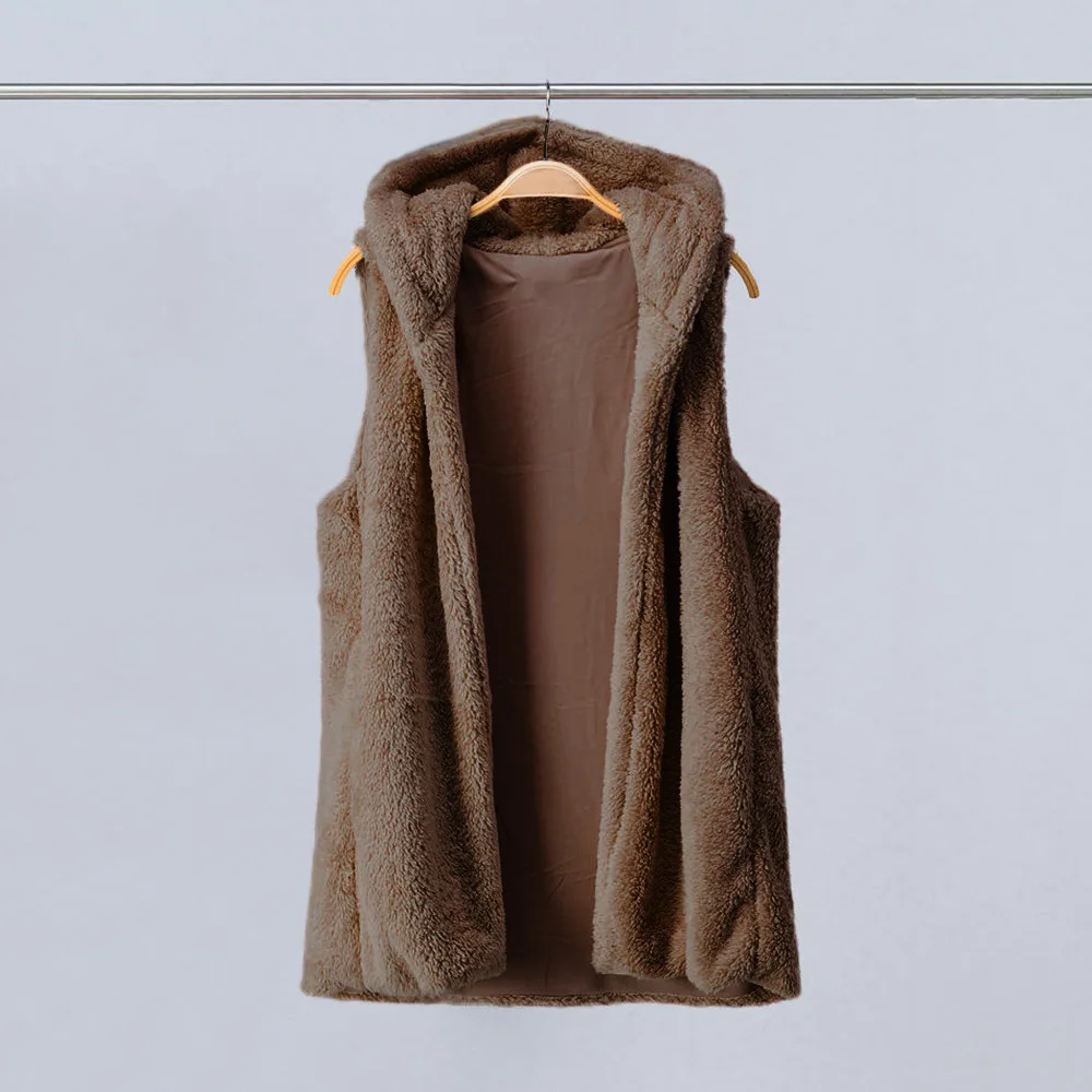 XUANSHOW Chaleco Mujer, новинка, зимняя рубашка без рукавов, открытая стежка, с капюшоном, однотонная, плюшевая, сохраняющая тепло, женский жилет с шапочкой