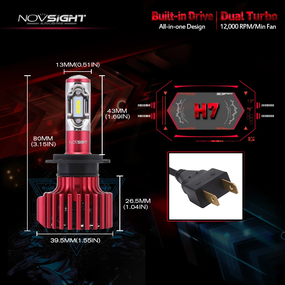 Novsight H4 H7 H11 H1 H3 9005 HB3 9006 HB4 светодиодный автомобильный фары дальнего света 60 Вт 10000лм белый 6000 К Автомобильные фары Противотуманные фары