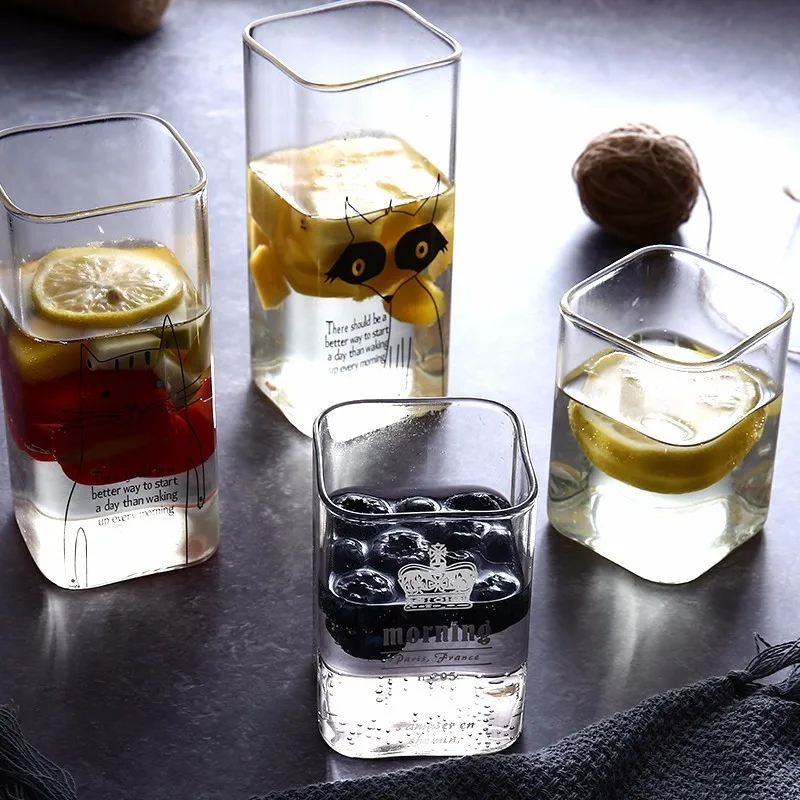 Simple Lovely Animal Cartoon Heat-resistant Square Creative Transparent Milk Coffee Office Glass Juice Cup Bodum Glasses Gift |