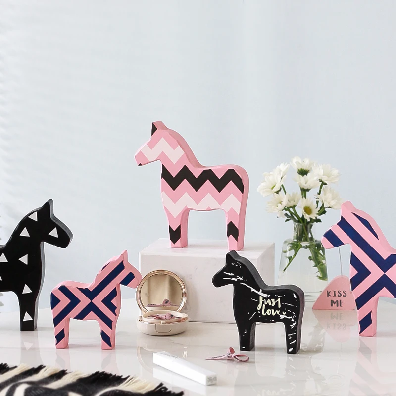 Скандинавский стиль искусство деревянная лошадь украшения статуэтки домашняя
