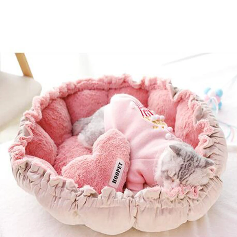 Детская кровать для кошек мягкая длинная плюшевая двойного назначения РОЗОВОЕ