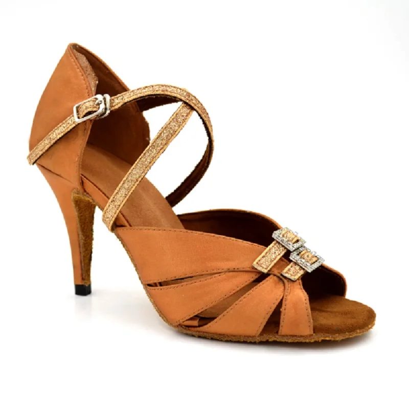 2017 Женская обувь для латинских танцев из сатина цвет коричневый черный женская