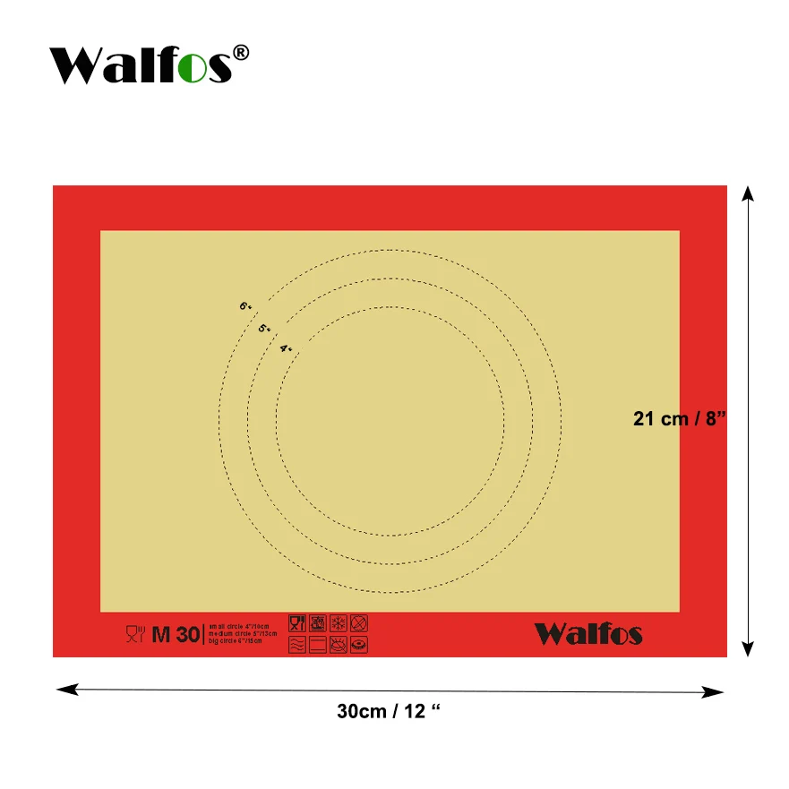 210x300 mm WALFOS антипригарный силиконовый коврик для выпечки Кондитерские инструменты раскатка теста коврик большой размер для торта печенья макарон - Цвет: 210x300 mm