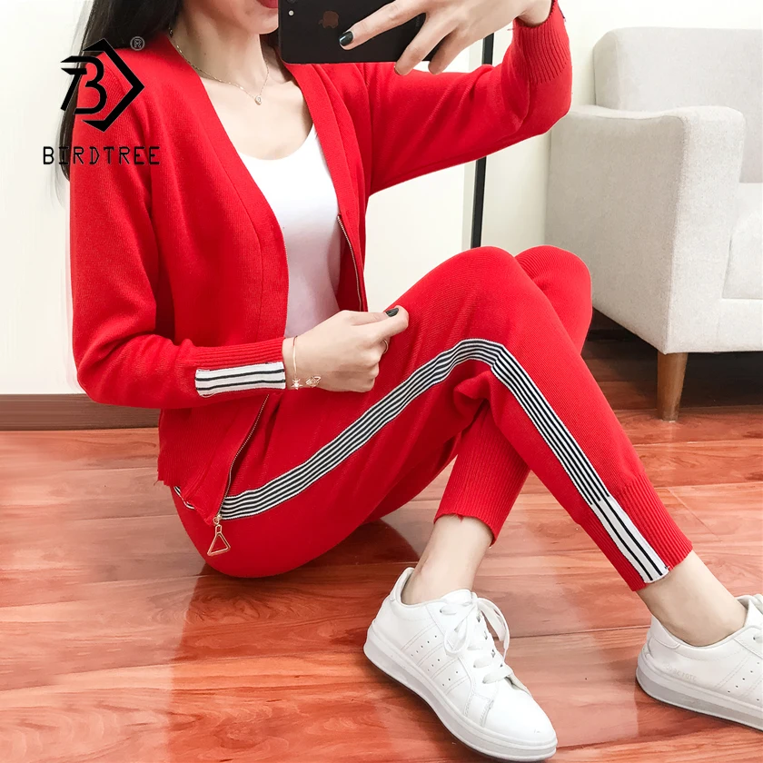 Для женщин комплект из 2 частей элегантный вязаный спортивных Повседневное Side