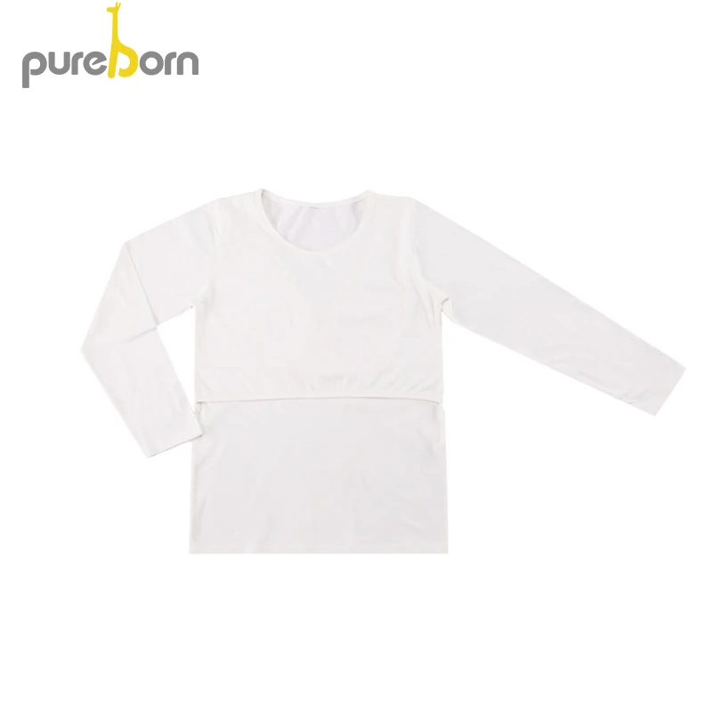 Pureborn Кормление кормящих Топы двойной слой футболка Грудное вскармливание с длинным рукавом Одежда для беременных женщин