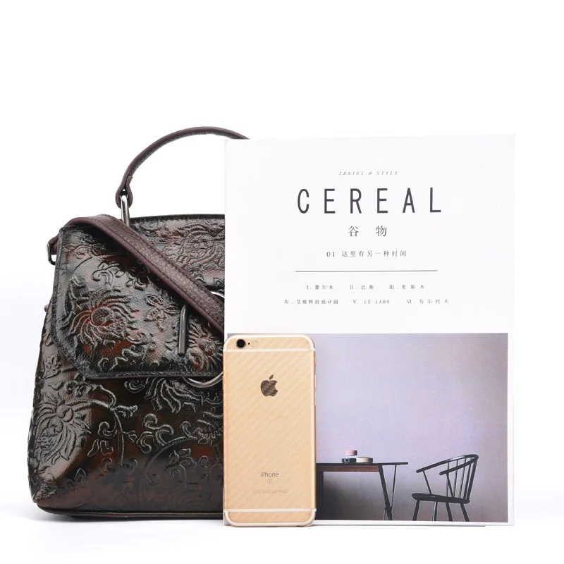 Винтажная женская сумка-мессенджер из натуральной бычьей кожи с тиснением |