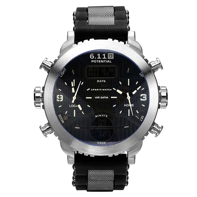 Мужские повседневные часы с силиконовым ремешком водонепроницаемые военные
