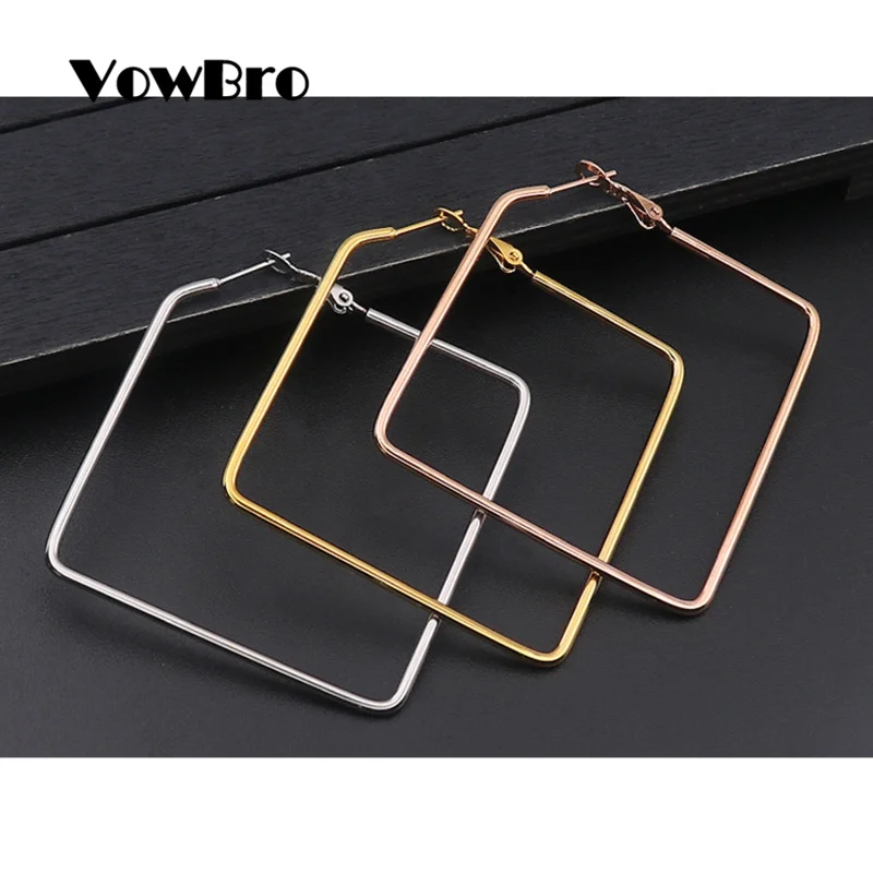 Женские гладкие серьги-кольца vodbro серебристые квадратные из нержавеющей стали