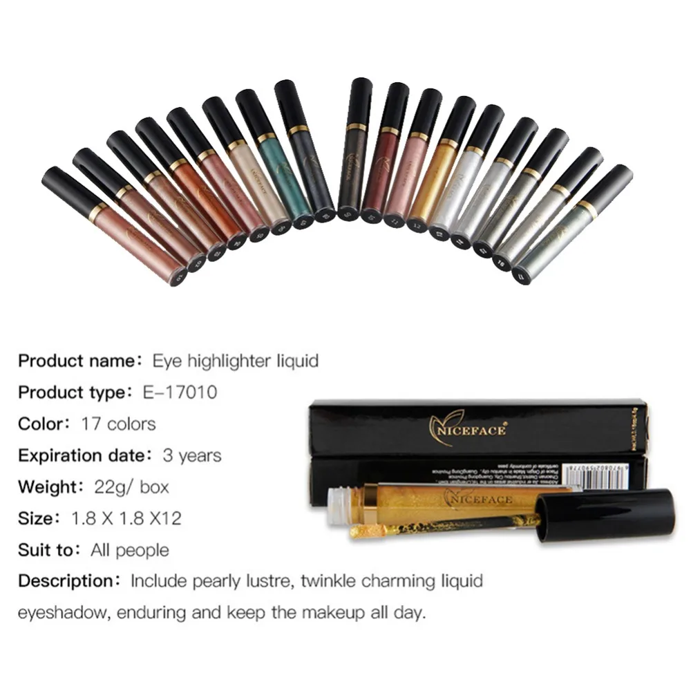 100% новый 17 цветов жидкая Shimmer Тени Make Up Водонепроницаемый блеск металлик теней