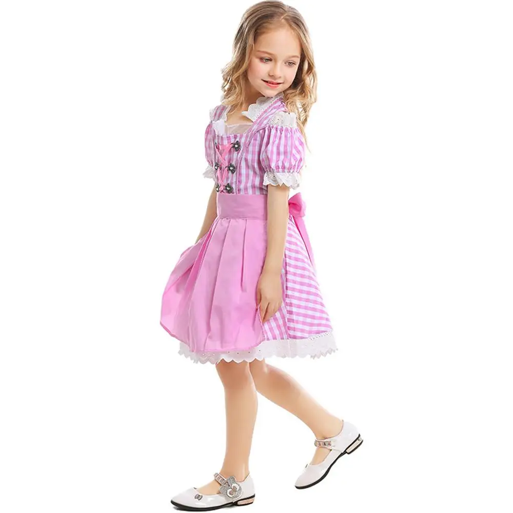 Детский костюм для Фестиваля Пива девочек розовая клетчатая повседневная одежда