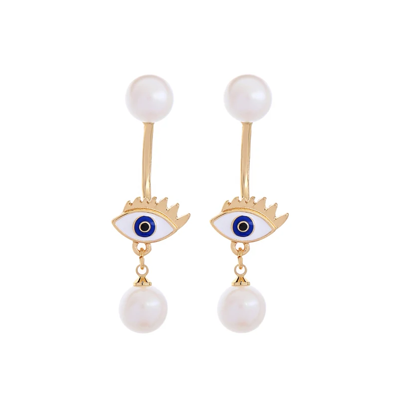KISS ME Chic Imitation Pearl Enamel Drop Earrings 2018 Korean Fashion Lip Eye Star Moon Earrings for Women Party Jewelry images - 6