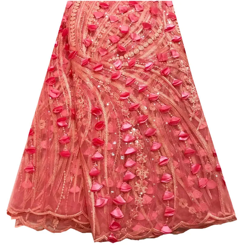 Новая синяя африканская кружевная ткань с 3D цветами и блестками 2018 новейшая