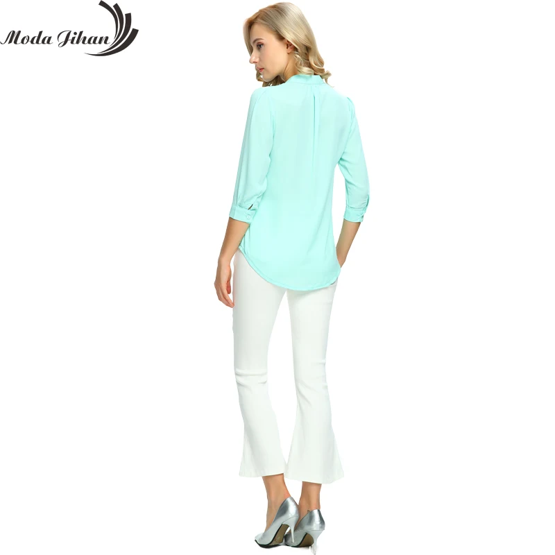 Moda Jihan шифоновые блузки и рубашки женская блузка с рукавом 3/4 женские топы модные