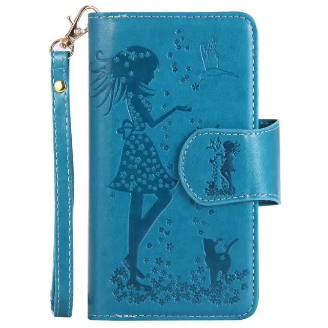Чехол из искусственной кожи для iPhone X 5 5S SE тисненая женщина и кошелек с котами зеркальная крышка Защитная сумка для телефона iPhone 8 6 7 Plus оболочка - Цвет: blue-ka tu