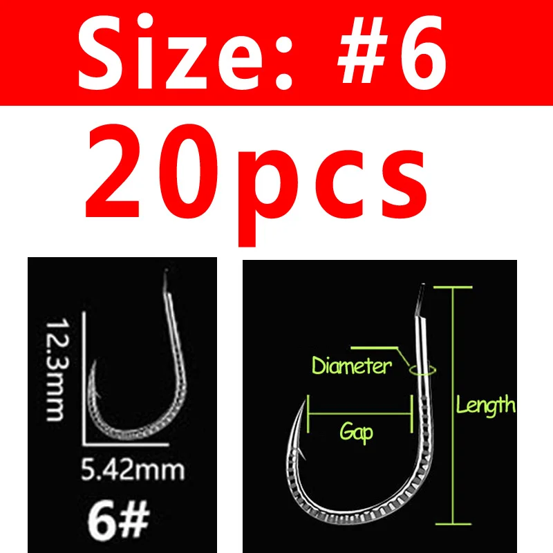 Size 6 Bimoo 20 шт./пакет Экстра сильный хвостовик кованый крючок для ловли карпа высокоуглеродистой стали снаряжение рыболовное крючки - Цвет: Size 6
