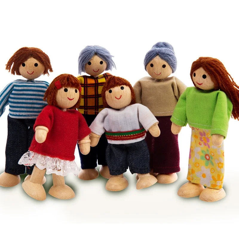 Family doll Счастливый кукольный домик, набор деревянных игрушек, семейные куклы, маленькие фигурки, одеты персонажи, дети, играющие куклы, подарок для детей, ролевые игрушки - Цвет: Family doll