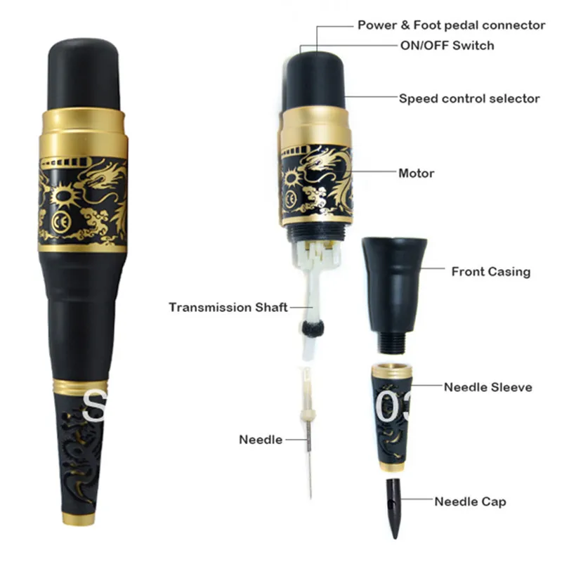Free Shipping 1Pcs Permanent Makeup Golden Dragon Tattoo Machine Gun Supply | Красота и здоровье