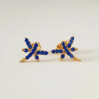 new fashion earring designs for women yellow gold color jewelry blue cubic zircon cute stud earrings