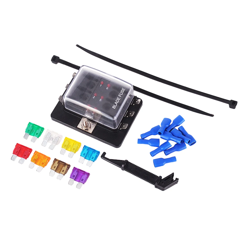 Прочный 6-пути лезвия Блок предохранителей держатель с Светодиодный индикатор