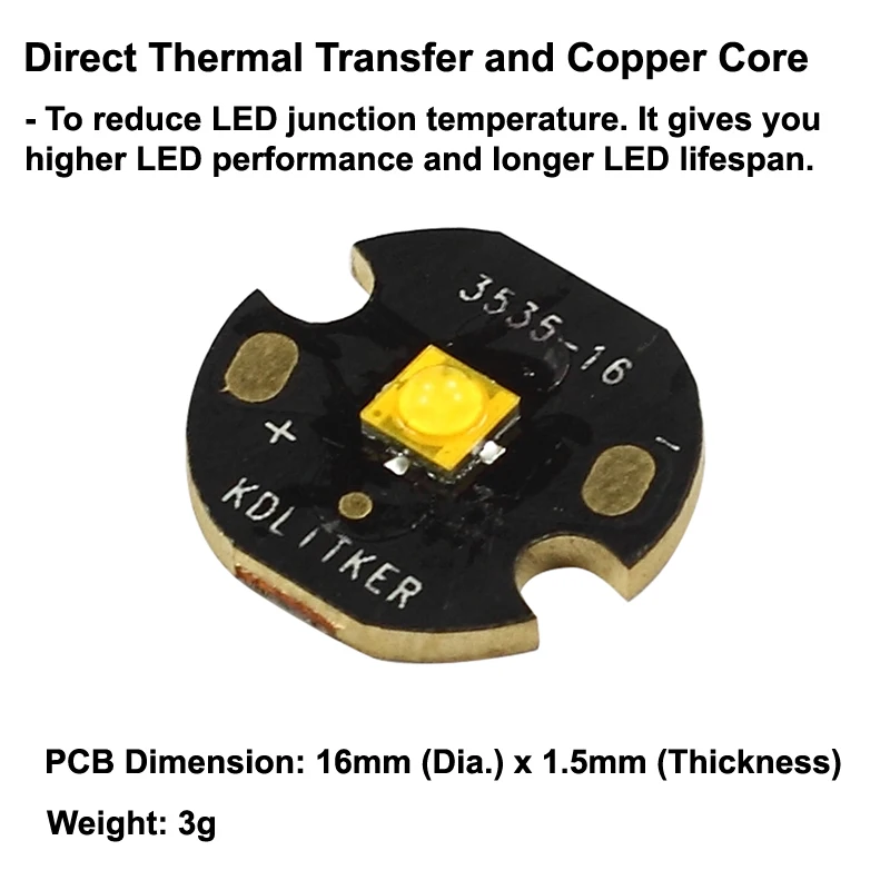 Светодиодный излучатель CREE теплый белый 3000 К HEW Q3 7A2 CRI90 16 мм/20 мм DTP медь MCPCB (1
