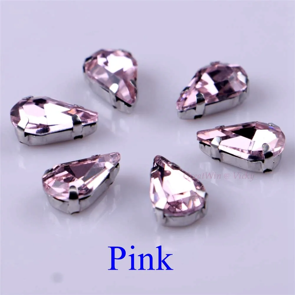 Pink Стекло Стразы! Узкий слеза Форма со стразами с когтями пришить Strass металлическое основание, с пряжкой, с украшением в виде кристаллов Камень 20 шт./упак - Цвет: Pink