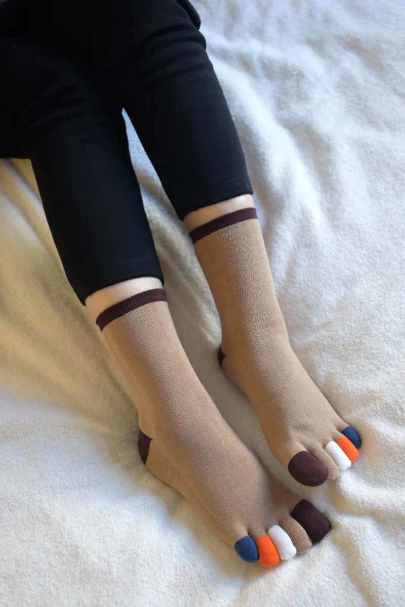 4 Pairs Full Cotton Coloured 5 Finger Socks Four Seasons Ladies Pure Novelty With Separate Toes | Женская одежда