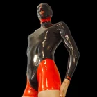 Латекс маска резиновый красный и черный Боксер комбинезон с длинным рукавом костюм с молнией Размер XXS-XXL
