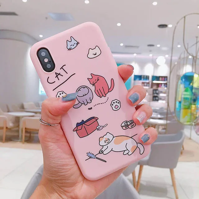 Style 1 Чехол для телефона LACK с милым котом для iphone XS Max, чехол для iphone XR X 6S 6 7 8 Plus, задняя крышка, милые яркие цвета, чехлы с принтом из мультфильма - Цвет: Style 1