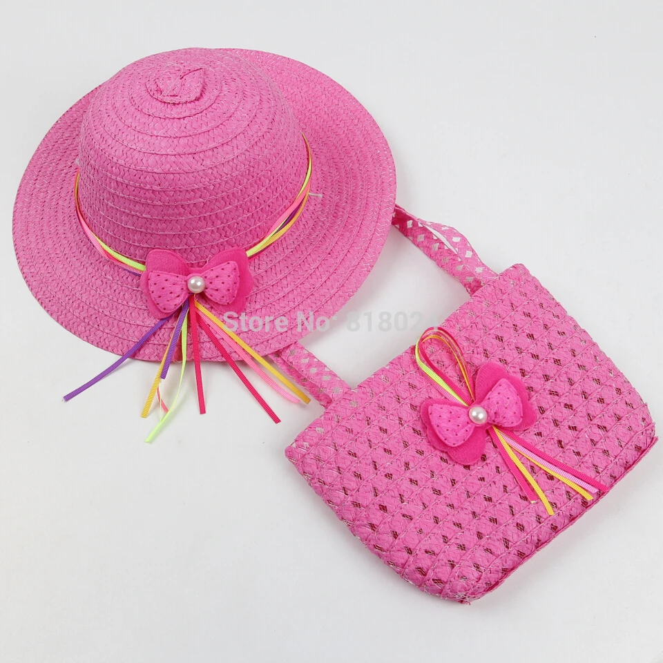 20 шт./лот промоакция милая Летняя Пляжная соломенная шляпа с милым бантом для