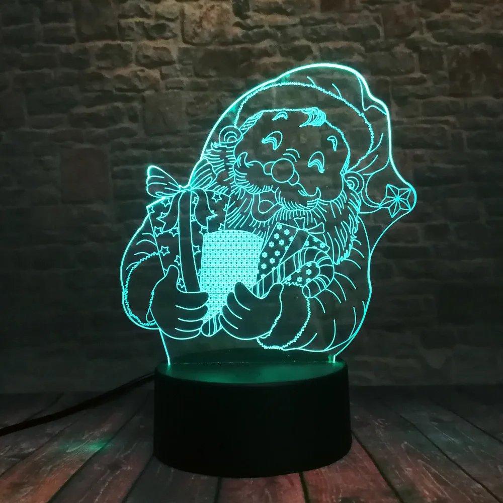 Новый мультфильм Рождество Санта Клаус 3D LED ночник 7 видов цветов USB голограмма