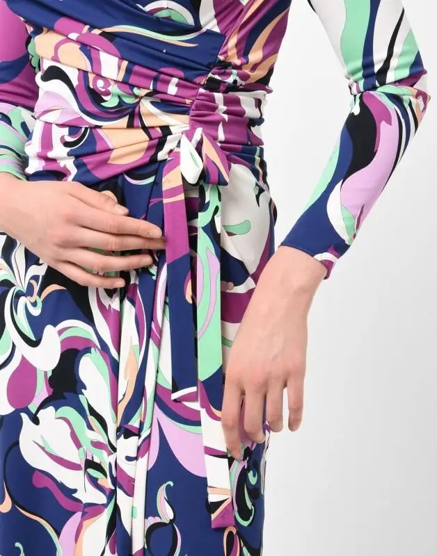 Новинка модный показ длинные рукава принт обернутый стиль эластичное