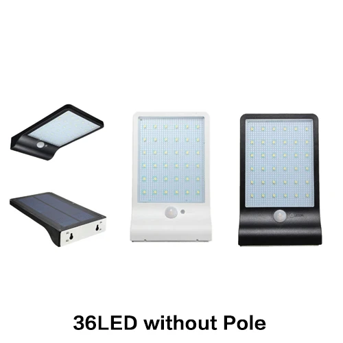 36LED without Pole Уличный светодиодный светильник на солнечной батарее, настенный уличный садовый светильник с датчиком движения PIR, декоративный светильник на солнечной батарее, водонепроницаемый IP65 - Испускаемый цвет: 36LED without Pole
