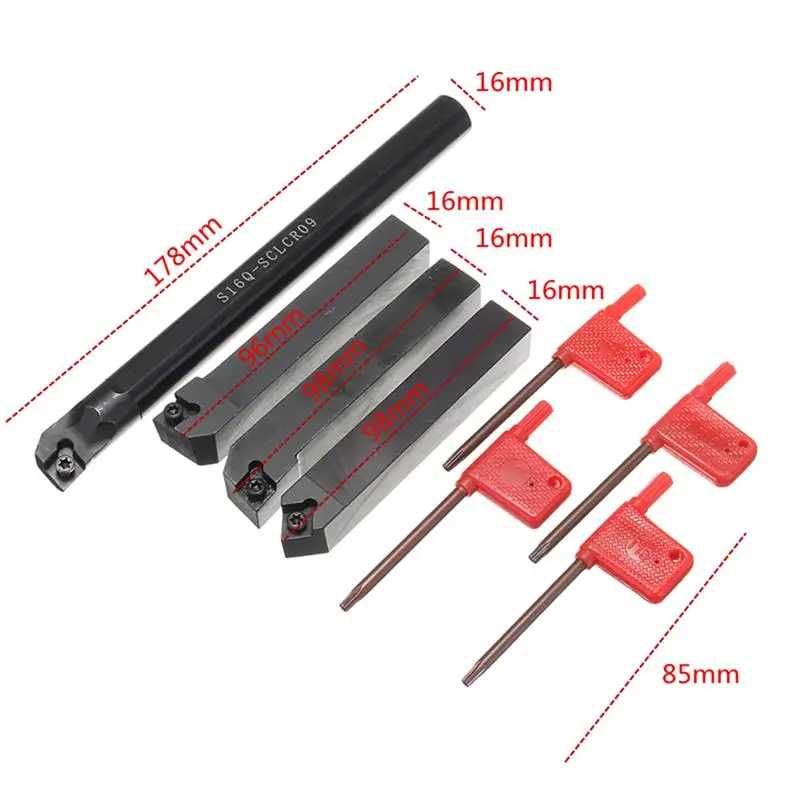 4 компл. 16 мм SCLCR токарный станок токарный инструмент держатель расточные бар+ 4 шт. T15 гаечные ключи S16Q-SCLCR09/SCLCR1616H09/SCLCL1616H09/SCMCN1616H09