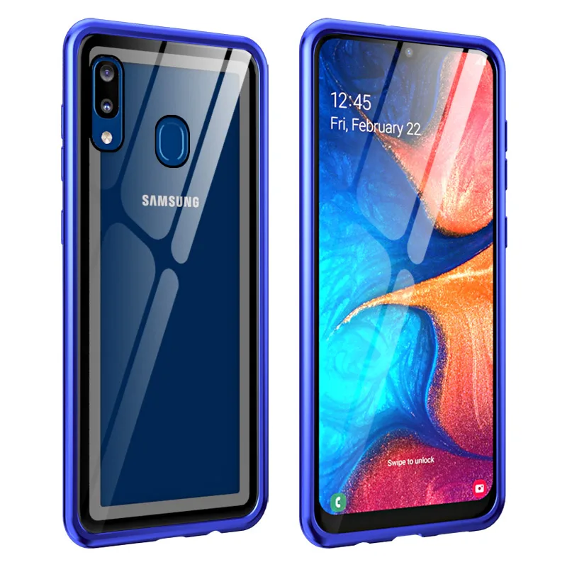 Blue-purple Металлический Чехол OMEVE для samsung A50 A30 A70 A60 A40 A20 A10 бампер из алюминиевого сплава закаленное стекло задняя крышка для samsung A 50 30 70 - Цвет: Blue-purple