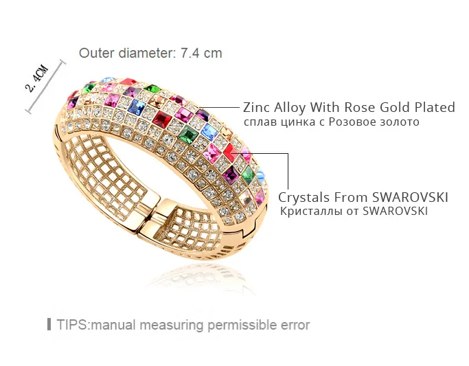 Роскошные Разноцветные кристаллы от браслеты Swarovski& браслеты Магнитный Широкий розовое золото цвет браслет для женщин Свадебные индийские ювелирные изделия