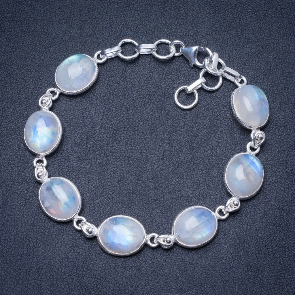 Природные Радужный Лунный Камень ручной работы Уникальные стерлингового