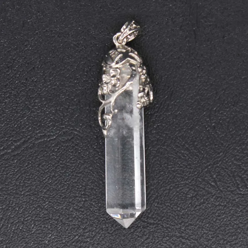 Trendy-beads Silver Plated Flower Hexagon Prism Natural Rock Crystal Pendant Temperament Jewelry | Украшения и аксессуары
