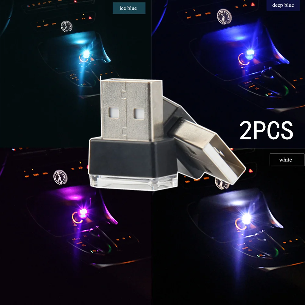 2pcs 4 Colors USB LED Mini Wireless Car Interior Light Kit Decoration Auto Atmosphere Lamp White Blue Pink Car-styling | Автомобили и