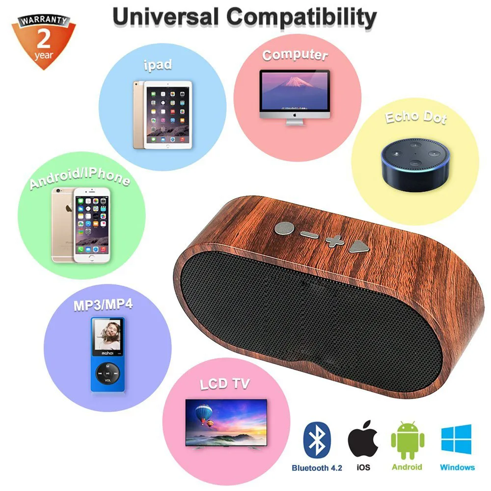Портативный Винтаж открытый Беспроводной Bluetooth Динамик деревянный HD стерео бас