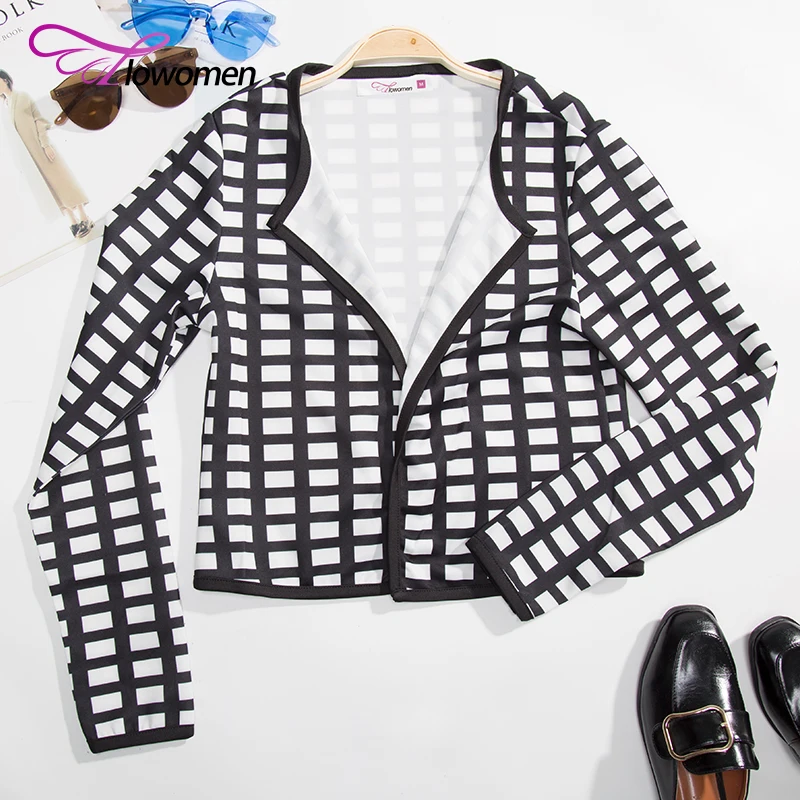 Flowomen осень черный белый цвет пальто в клетку Винтаж Кардиган Тонкий с длинным