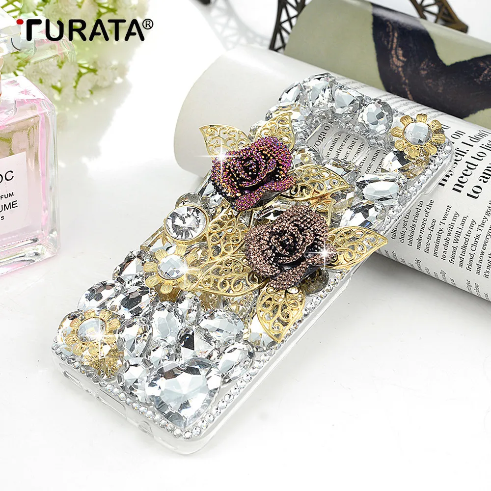 Уникальные золотые листья розы Алмазный Rhinestone чехол для Капа iPhone X 8 7 6 6S плюс 3D Coque
